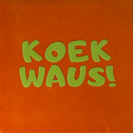 Quote tegeltje 'Koekwaus' nieuw oranje/lime