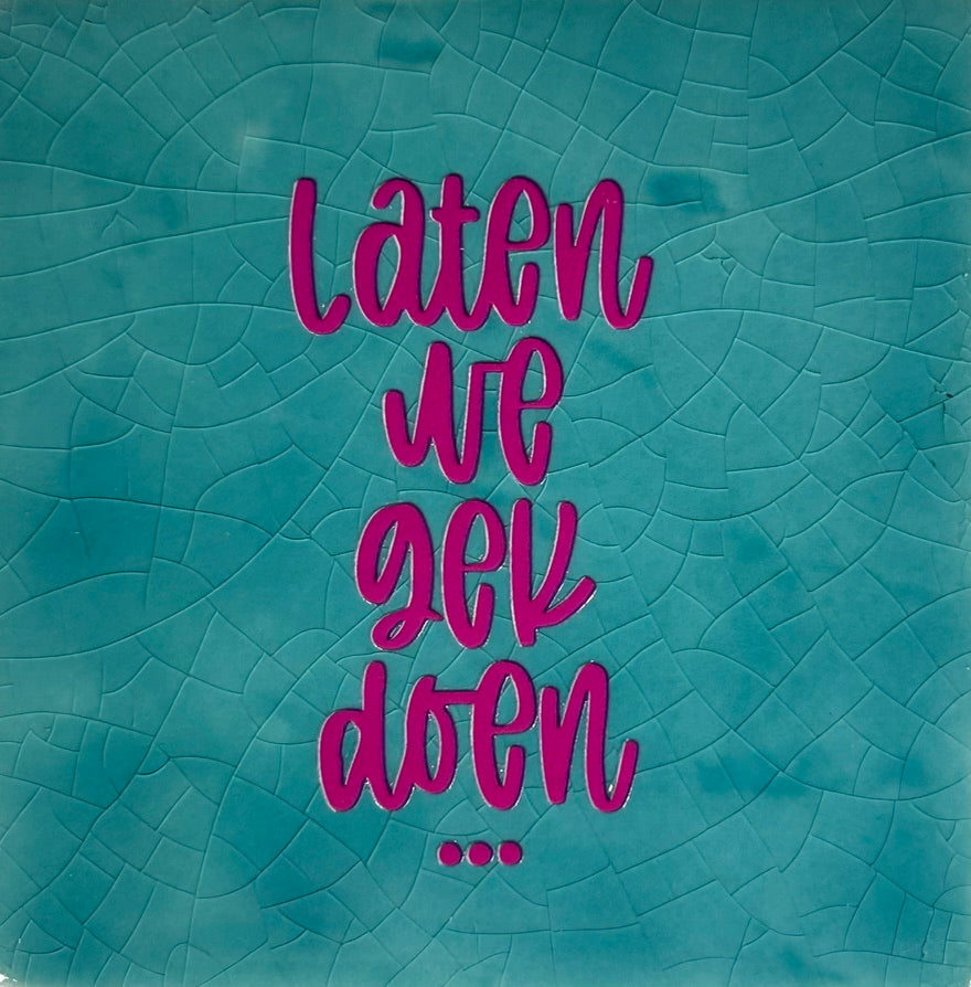 Quote tegeltje 'laten we gek doen..' groen/roze