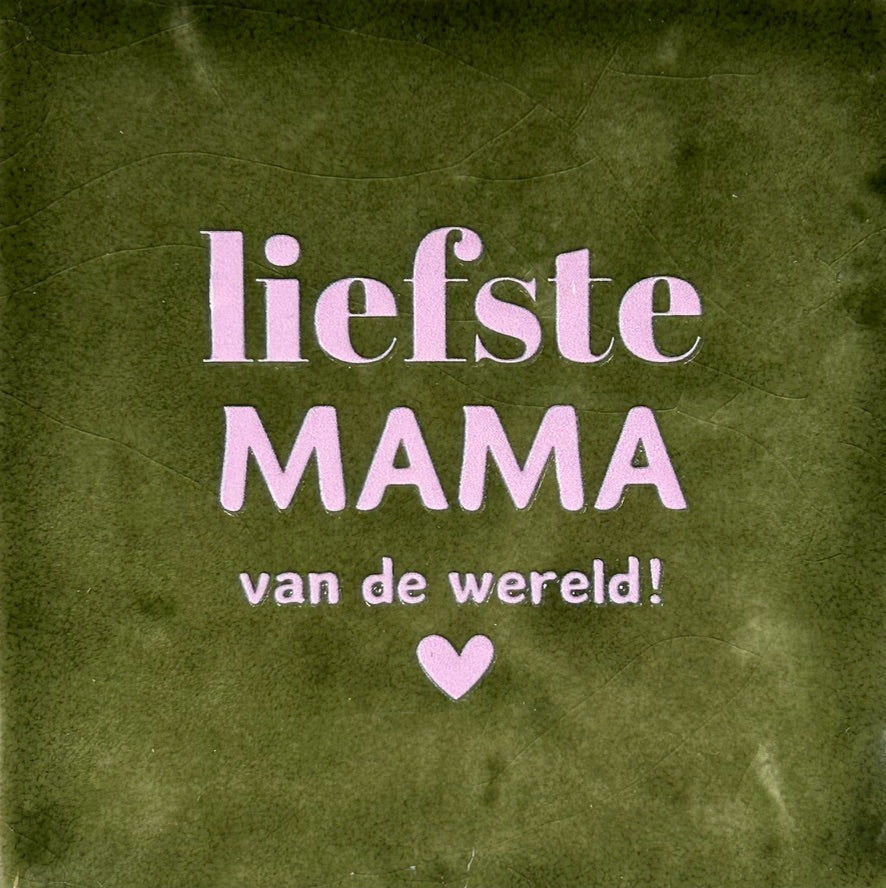 Quote tegeltje 'liefste mama vd wereld' olijf/babyroze
