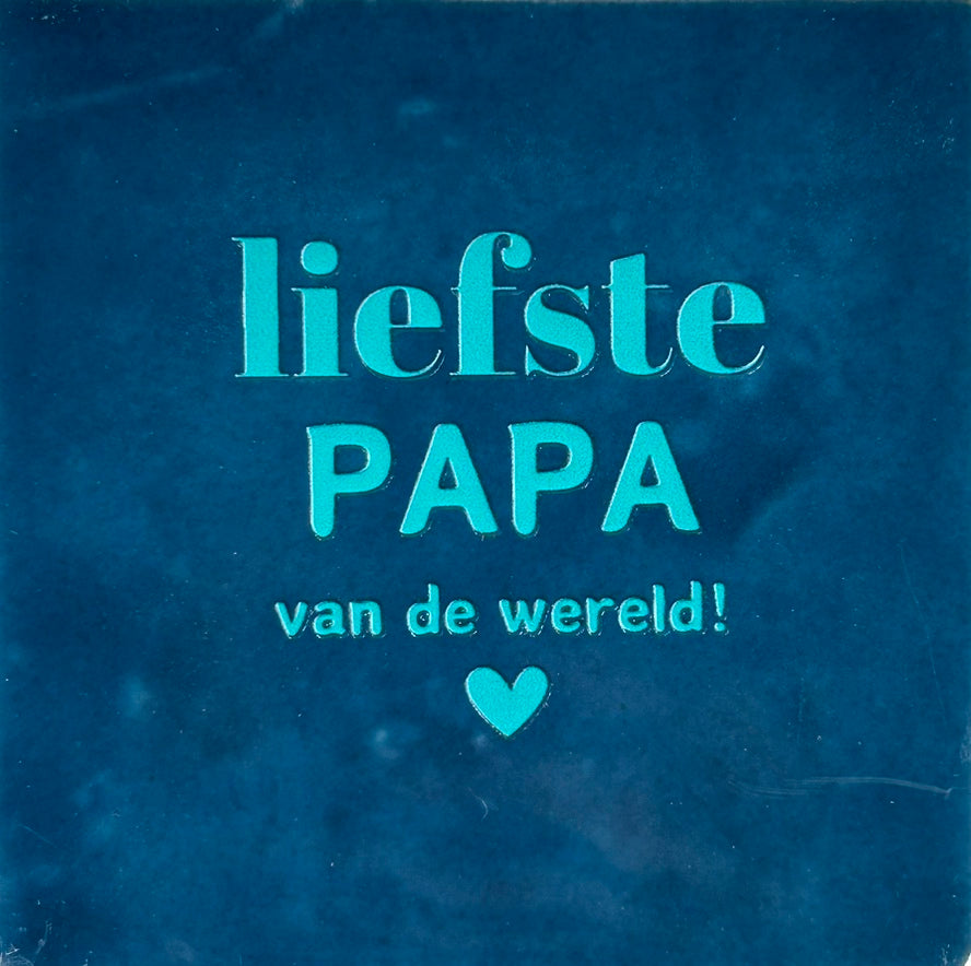 Quote tegeltje 'liefste papa vd wereld' donkerblauw/turquoise