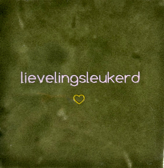 Quote tegeltje 'Lievelingsleukerd' olijf/babyroze