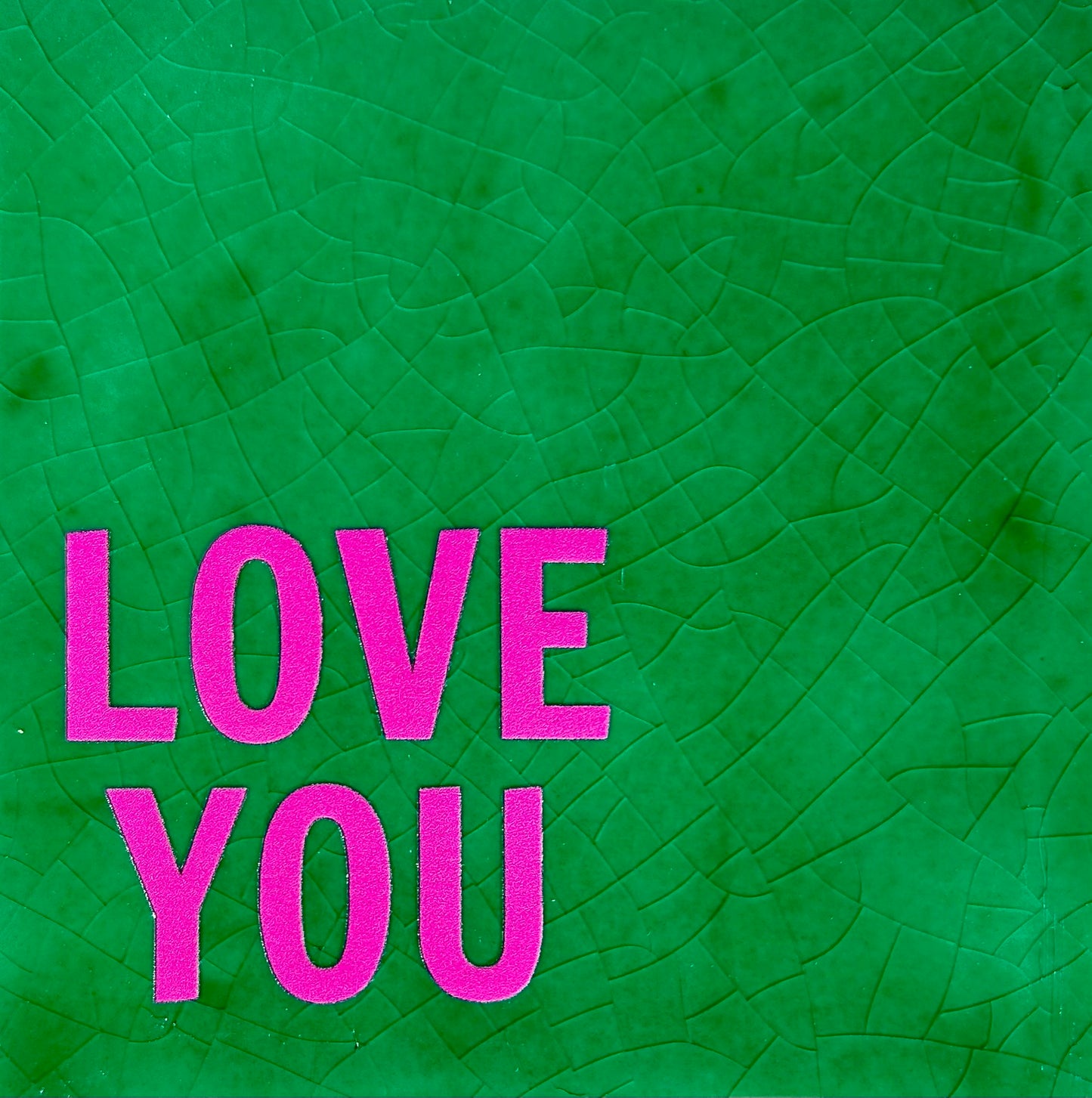 Quote tegeltje 'Love you' hardgroen/roze