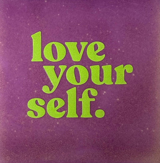 Quote tegeltje 'love yourself' lila/lime