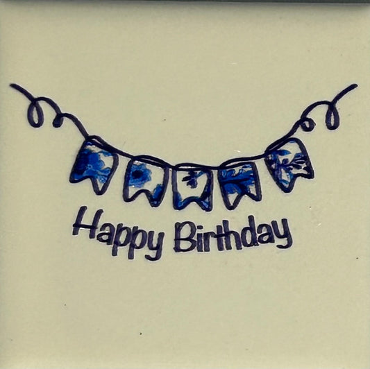 MINI Quote tegeltje MINI DB 'happy birthday' creme/blauw