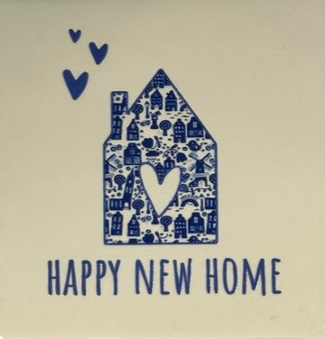 MINI Quote tegeltje MINI DB 'happy new home' creme/blauw