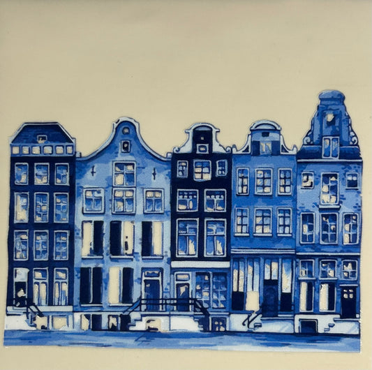 MINI Quote tegeltje MINI DB 'huisjes' creme/blauw