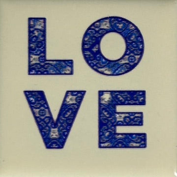 MINI Quote tegeltje MINI DB 'love' creme/blauw