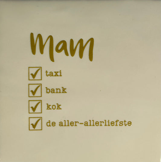 Quote tegeltje 'Mam..taxi' creme/goud