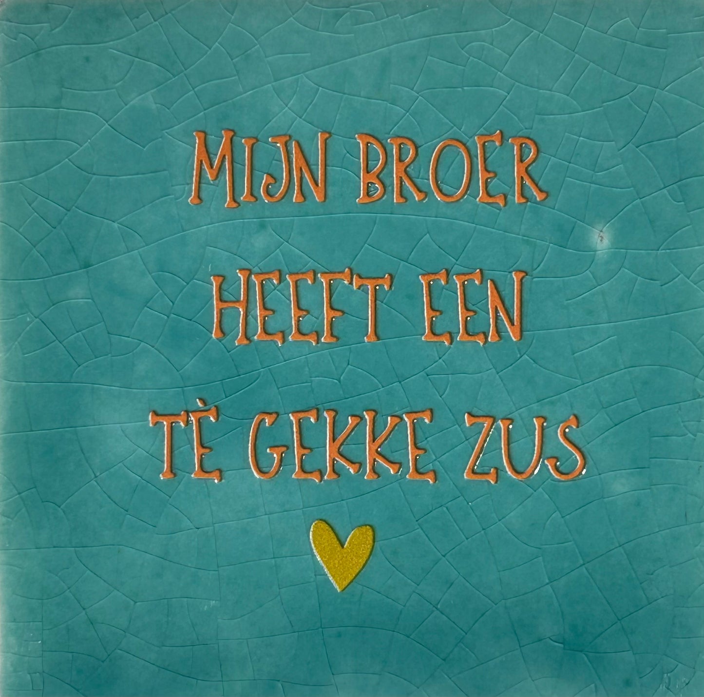 Quote tegeltje 'mijn broer .. gekke zus' groen/oranje