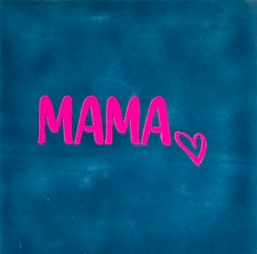 Quote tegeltje 'mama' (hartje) donkerblauw/roze