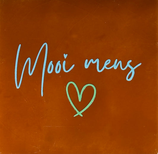 Quote tegeltje 'mooi mens' terra/warmblauw(mint)