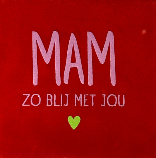 Quote tegeltje 'mam zo blij met jou' rood/warmroze(lime)