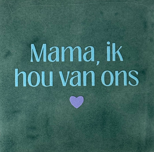 Quote tegeltje 'mama ik hou van ons' zeegroen/warmblauw(lila)