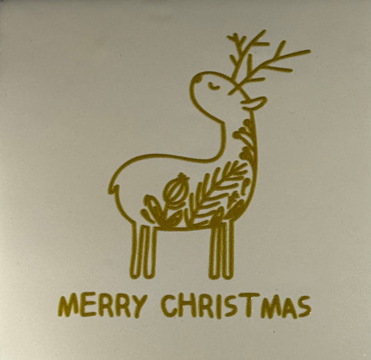 Quote tegeltje 'merry christmas' (hertje) creme/goud