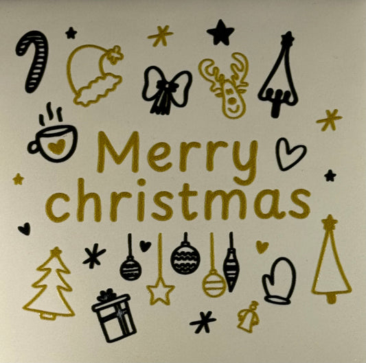 Quote tegeltje 'merry christmas' (iconen) creme/goud(zwart)