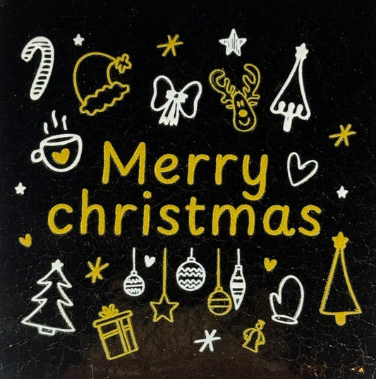 Quote tegeltje 'merry christmas' (iconen) goud/goud(creme)