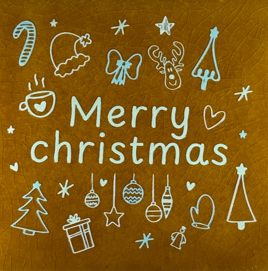 Quote tegeltje 'merry christmas' (iconen) oker/combi 3