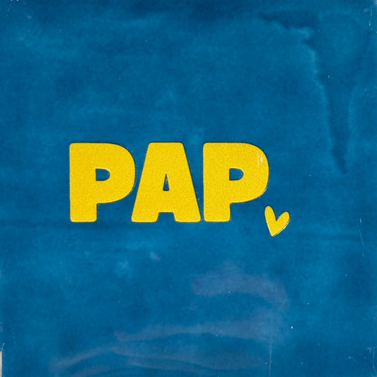 Quote tegeltje 'pap' (grof) donkerblauw/goud