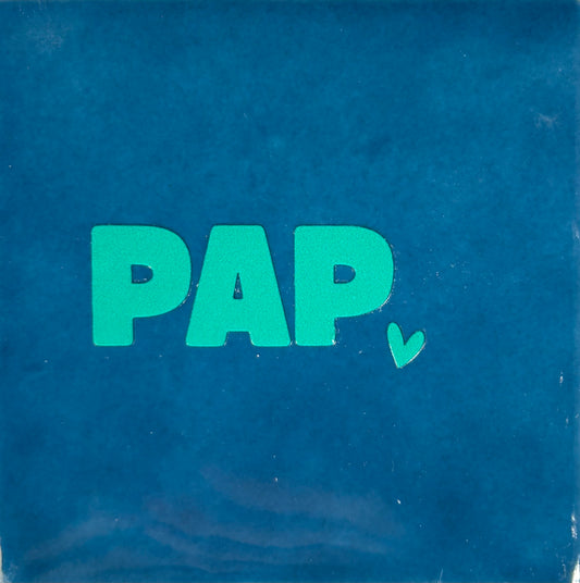 Quote tegeltje 'pap' (grof) donkerblauw/turquoise