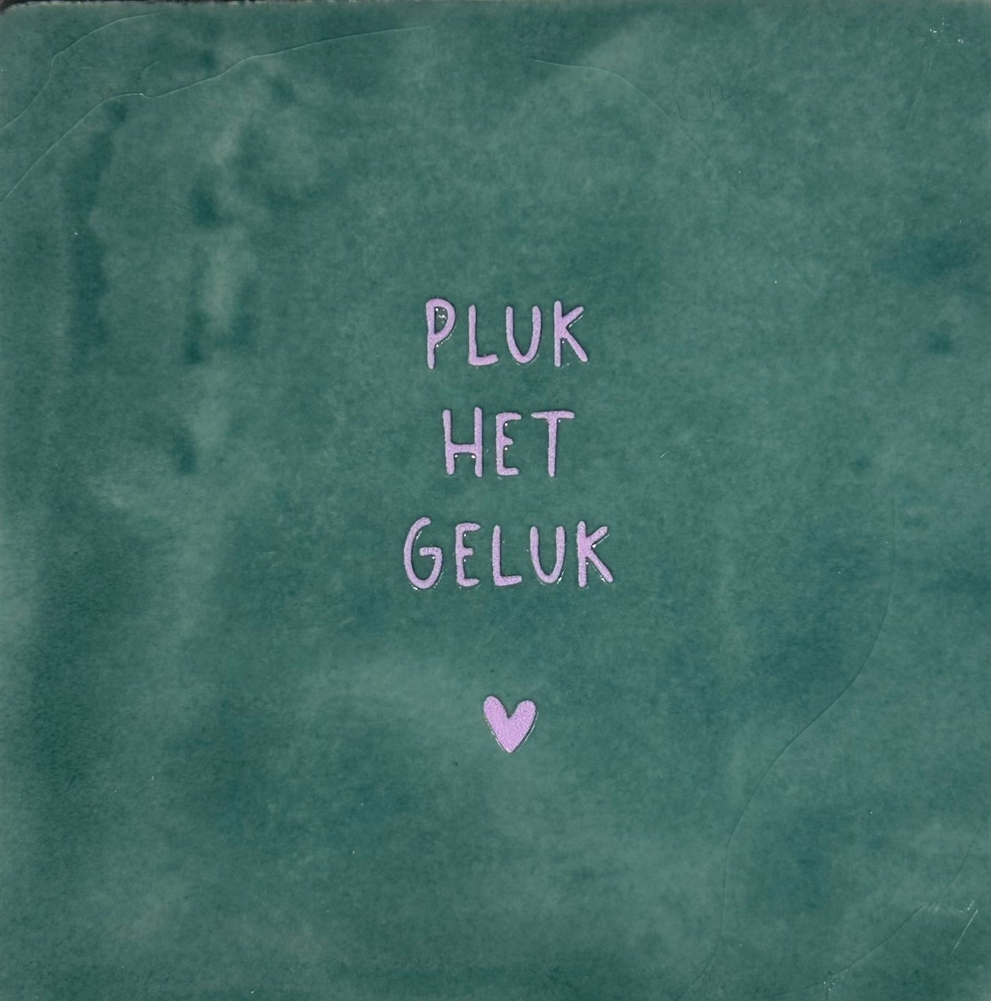 Quote tegeltje 'pluk het geluk' zeegroen/babyroze