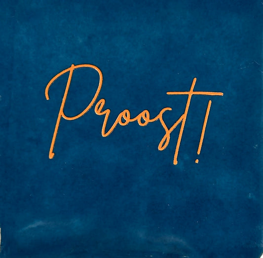 Quote tegeltje 'proost' donkerblauw/oranje