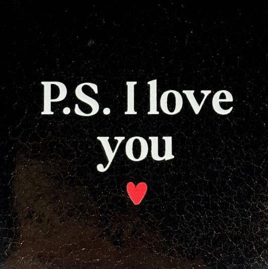 Quote tegeltje 'p.s.I love you'  goud/creme(rood)