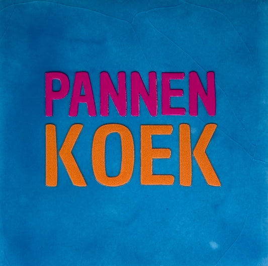 Quote tegeltje 'pannenkoek' lichtblauw/knalroze(oranje)