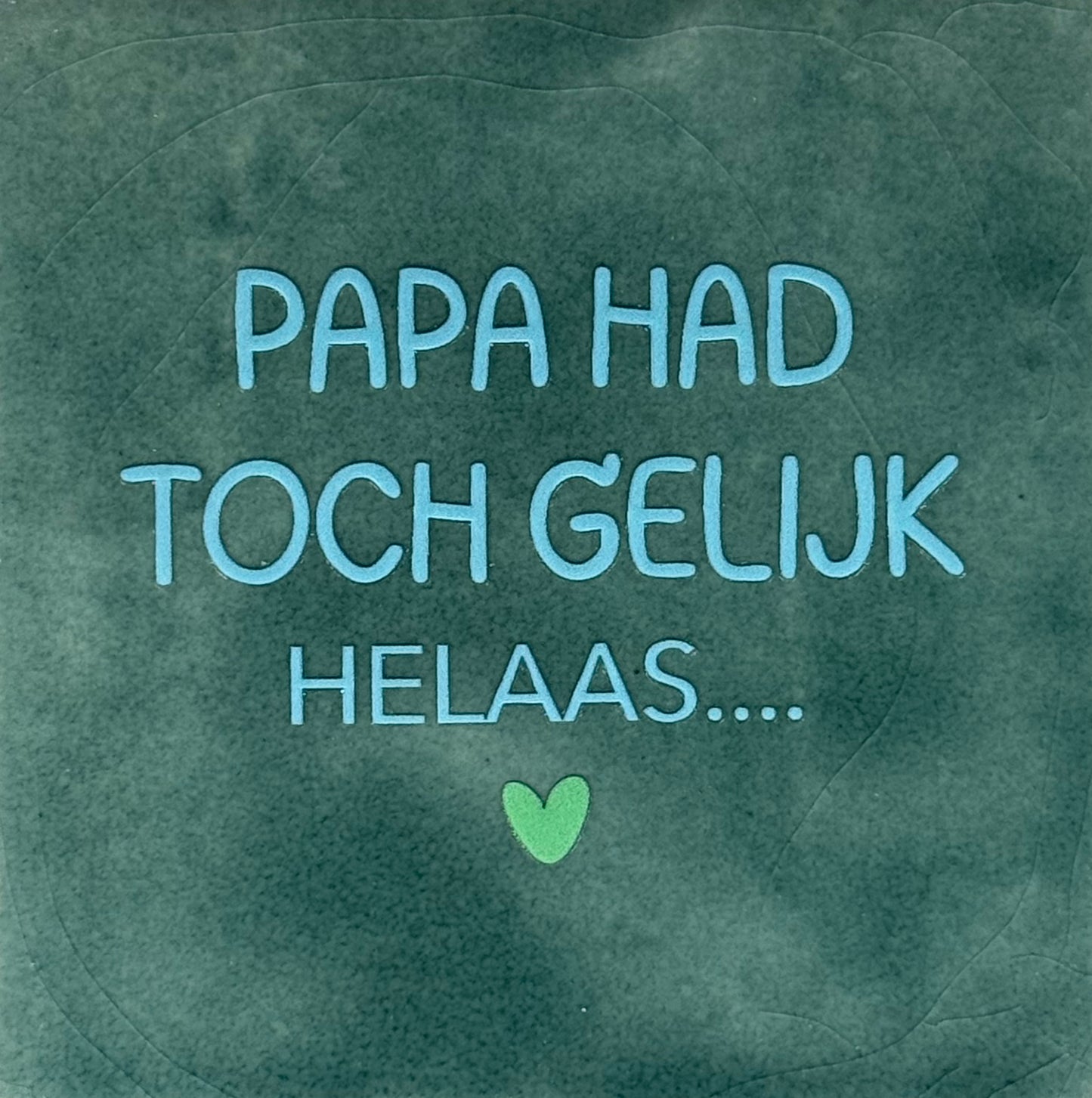 Quote tegeltje 'papa had toch gelijk helaas...' zeegroen/warmblauw(mint)