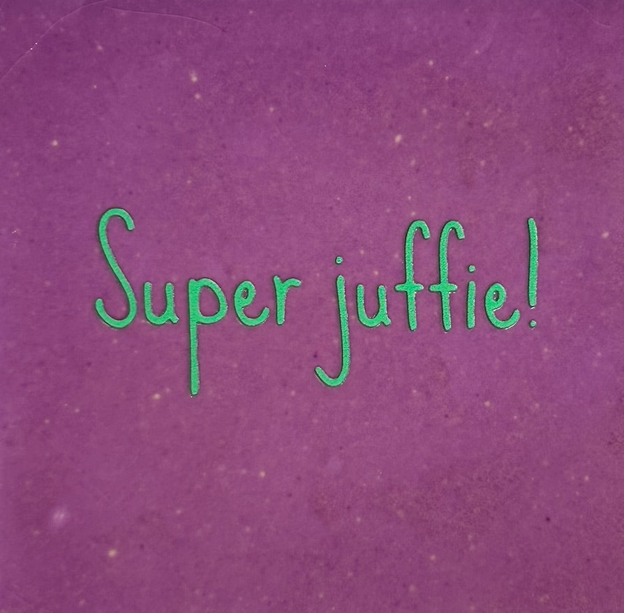 Quote tegeltje 'superjuffie' (fijn) lila/appelgroen