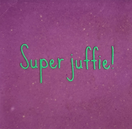 Quote tegeltje 'superjuffie' (fijn) lila/appelgroen