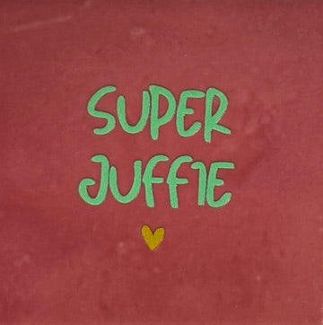 Quote tegeltje 'superjuffie' (grof) roze/mint