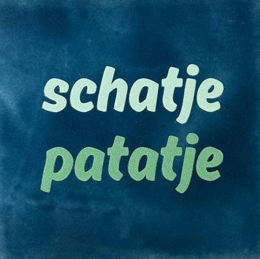 Quote tegeltje 'schatje patatje' donkerblauw/lichtgroen(mint)
