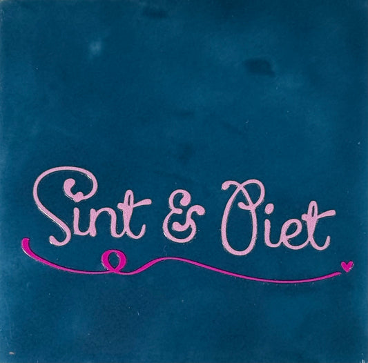 Quote tegeltje 'sint en piet' donkerblauw/warmroze(knalroze)
