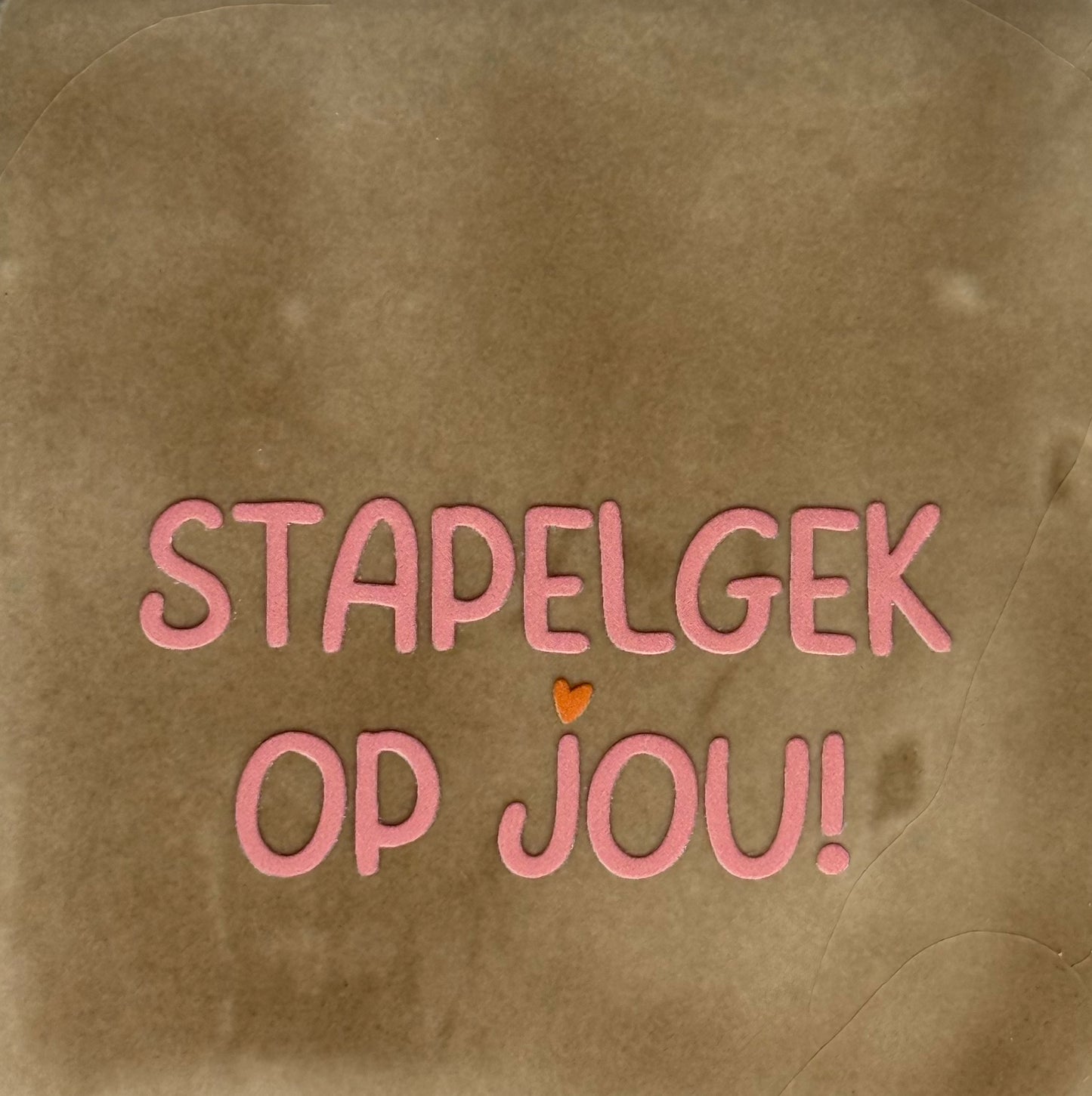 Quote tegeltje 'stapelgek op jou' taupe/zalm(oranje)