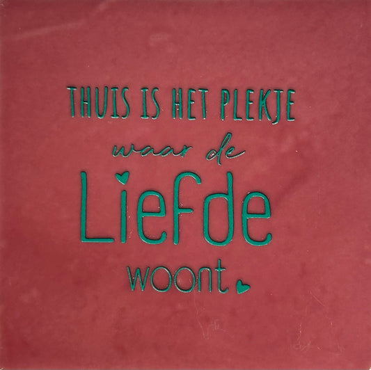 Quote tegeltje 'thuis is het plekje...' roze/aqua