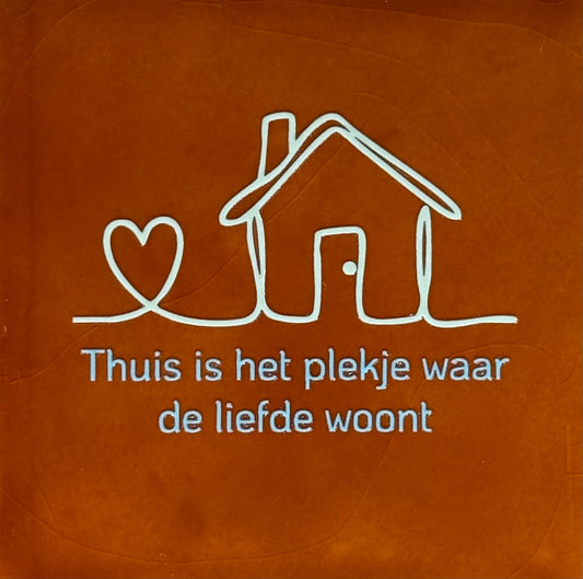 Quote tegeltje 'thuis is het plekje waar de liefde woont' terra/lichtgroen (warmblauw)