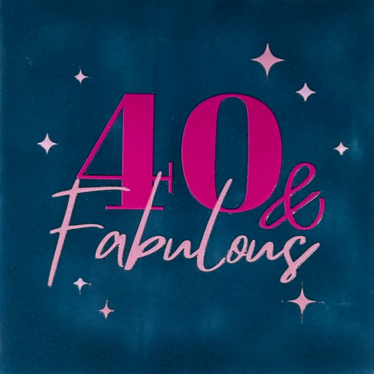 Quote tegeltje '40 & fabulous' donkerblauw/knalroze(warmroze)