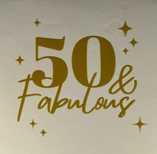 Quote tegeltje '50 & fabulous' creme/goud
