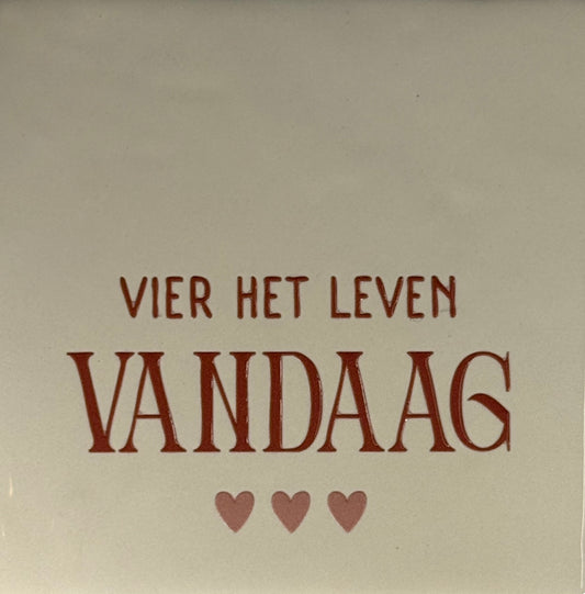 Quote tegeltje 'vier het leven vandaag' creme/taupe(nude roze)