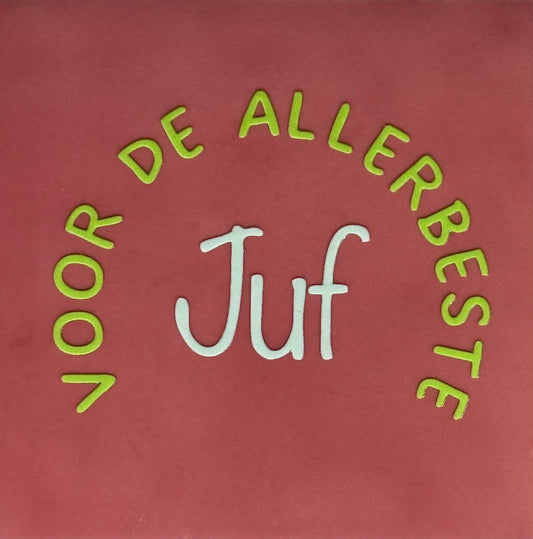 Quote tegeltje 'voor de allerbeste juf' roze/lime(lichtgroen)