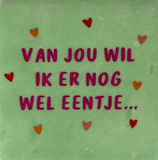 Quote tegeltje 'van jou wil ik er nog wel eentje' mint/knalroze(combi 8)