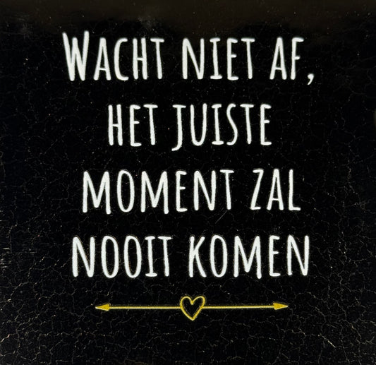 Quote tegeltje 'wacht niet af, het juiste moment zal nooit komen' goud/creme (goud)