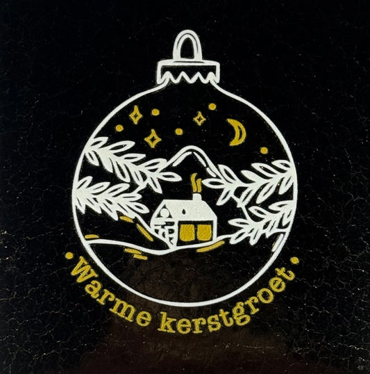 Quote tegeltje 'warme kerstgroet' (kerstbal) goud/creme(goud)