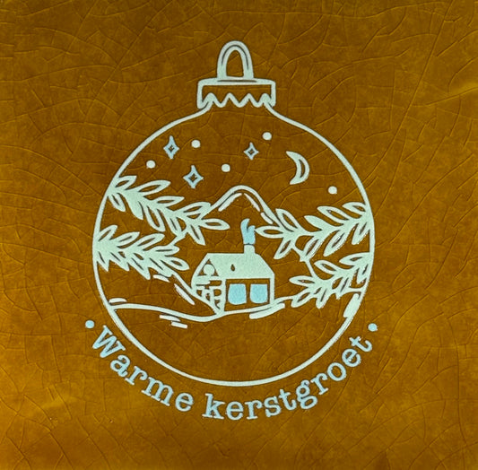 Quote tegeltje 'warme kerstgroet' (kerstbal) oker/combi 3