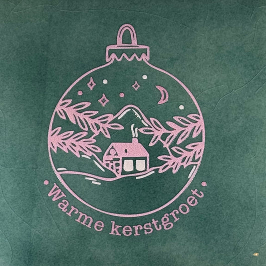 Quote tegeltje 'warme kerstgroet' (kerstbal) zeegroen/combi 2