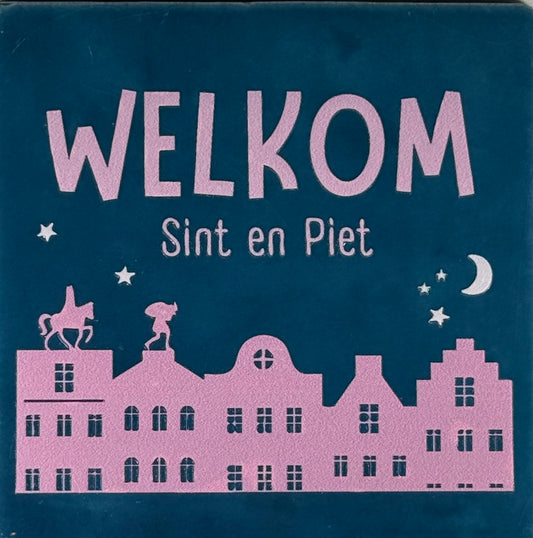 Quote tegeltje 'welkom sint en piet' donkerblauw/combi 2