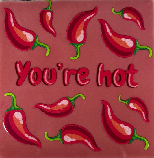 Quote tegeltje 'you're hot' roze/multicolor