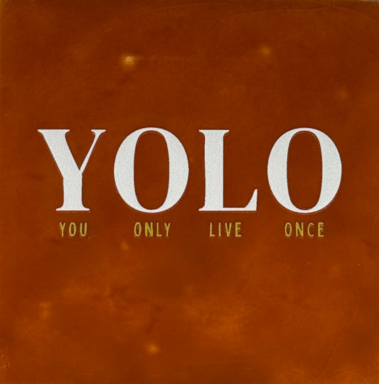 Quote tegeltje 'yolo' nieuw  terra/creme(goud)