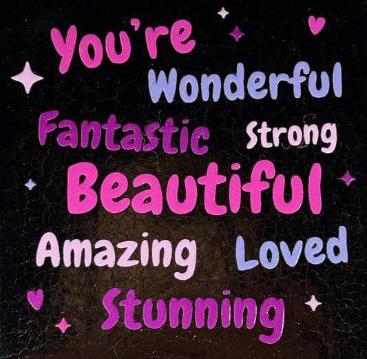 Quote tegeltje 'you're wonderful-fantastic..' goud/roze(lila-paars)