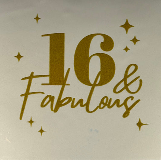 Quote tegeltje '16 & fabulous' creme/goud